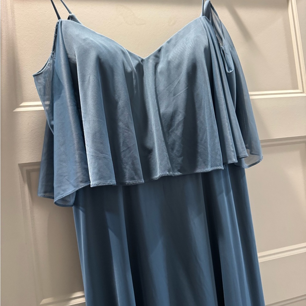 Azazie Twilight Blue Off-Shoulder Bridesmaid Dress - Picture 6 of 9
